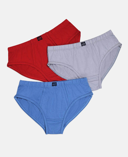 Super Combed Cotton Solid Brief with Ultrasoft Waistband - Coronet Blue, Chilli Pepper & Sleet (Pack of 3)