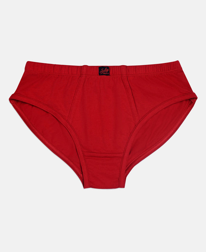Super Combed Cotton Solid Brief with Ultrasoft Waistband - Coronet Blue, Chilli Pepper & Sleet (Pack of 3)