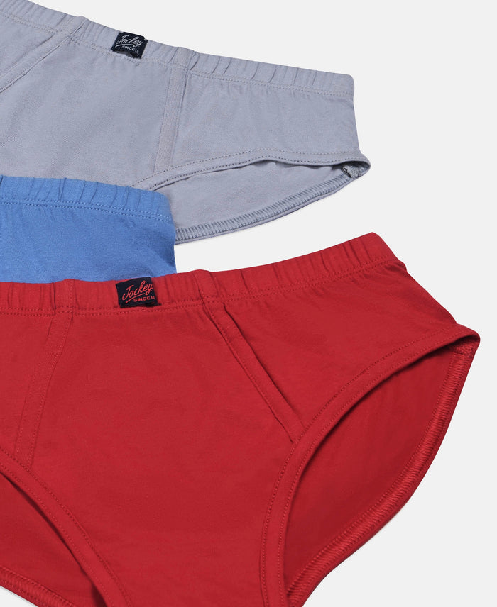 Super Combed Cotton Solid Brief with Ultrasoft Waistband - Coronet Blue, Chilli Pepper & Sleet (Pack of 3)