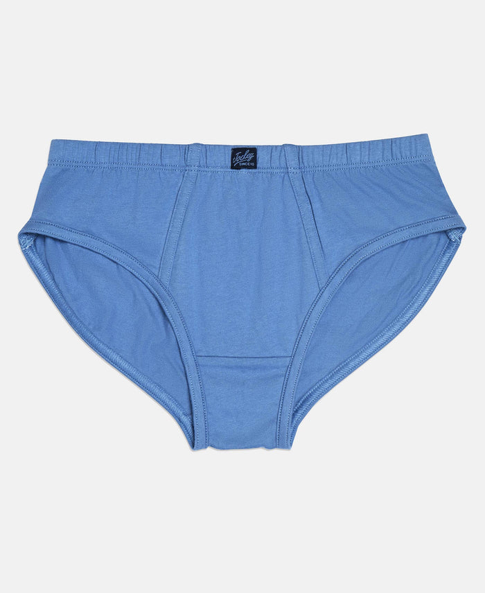Super Combed Cotton Solid Brief with Ultrasoft Waistband - Coronet Blue, Chilli Pepper & Sleet (Pack of 3)