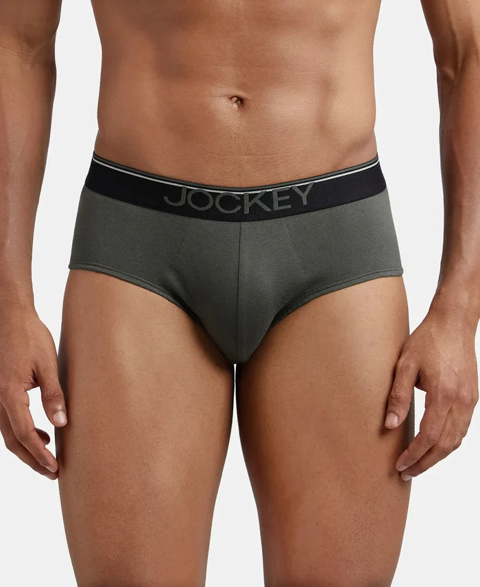 Super Combed Cotton Solid Brief with Ultrasoft Waistband - Deep Olive-2
