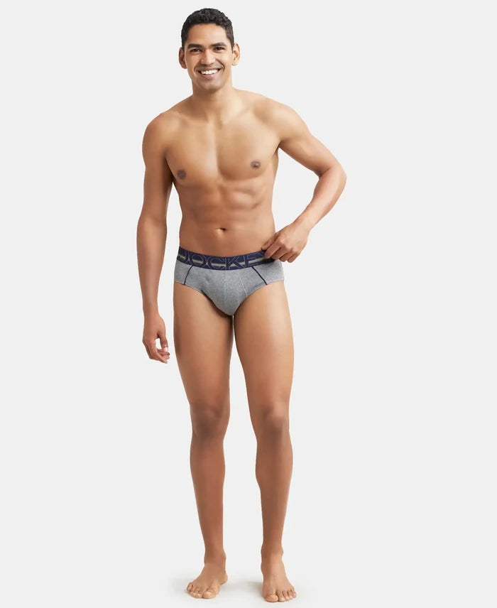 Super Combed Cotton Solid Brief with Ultrasoft Waistband - Mid Grey Melange-5