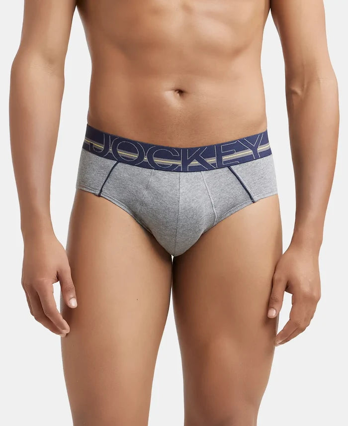 Super Combed Cotton Solid Brief with Ultrasoft Waistband - Mid Grey Melange-2