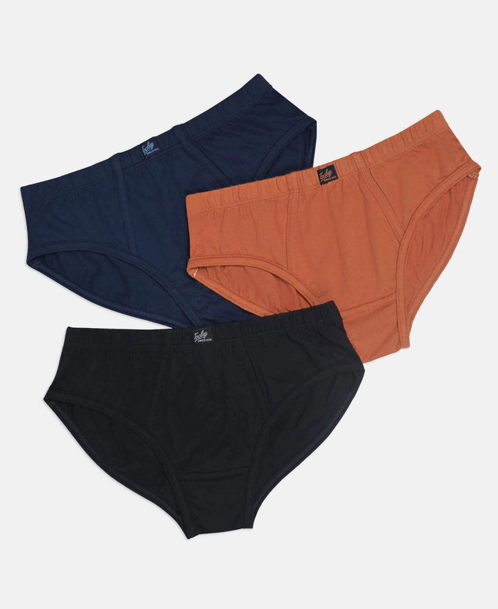 Super Combed Cotton Solid Brief with Ultrasoft Waistband - Navy, Black & Raw Sienna (Pack of 3)