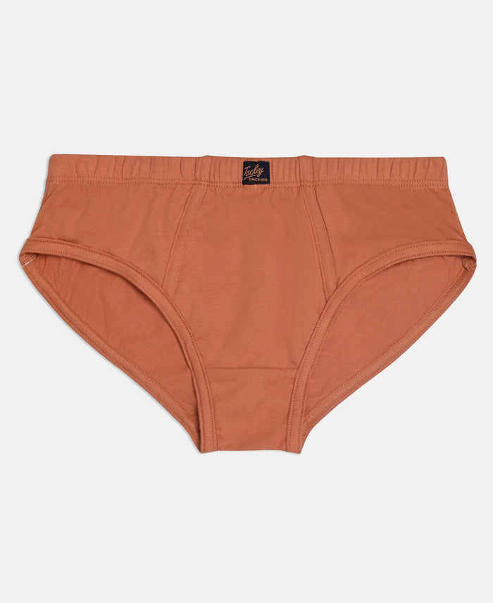 Super Combed Cotton Solid Brief with Ultrasoft Waistband - Navy, Black & Raw Sienna (Pack of 3)