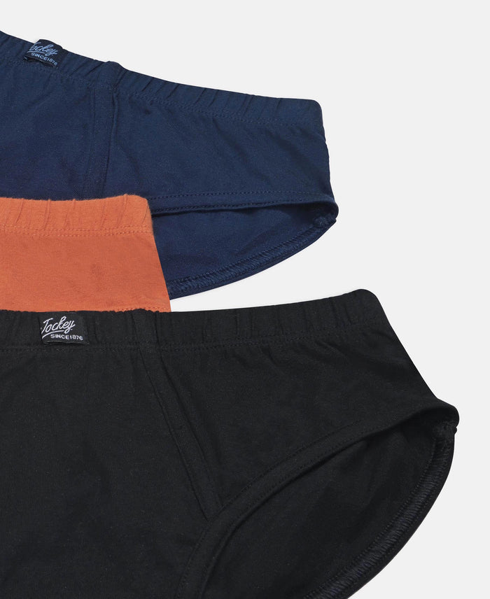 Super Combed Cotton Solid Brief with Ultrasoft Waistband - Navy, Black & Raw Sienna (Pack of 3)