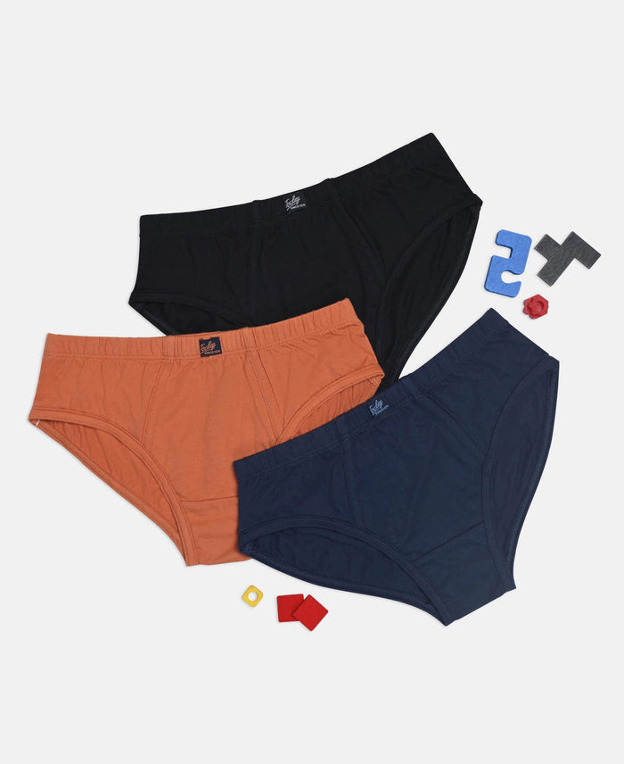 Super Combed Cotton Solid Brief with Ultrasoft Waistband - Navy, Black & Raw Sienna (Pack of 3)