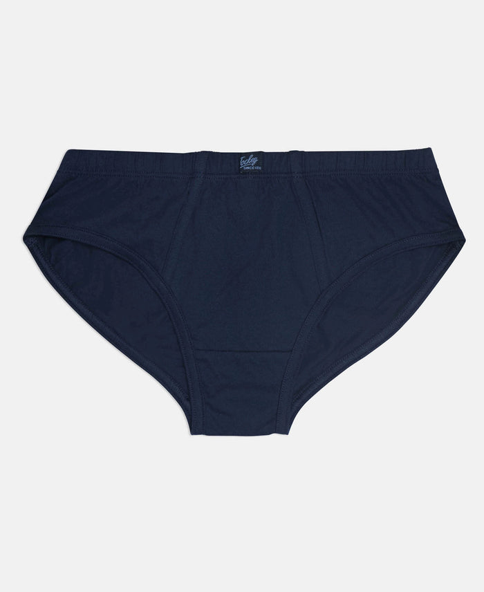 Super Combed Cotton Solid Brief with Ultrasoft Waistband - Navy, Black & Raw Sienna (Pack of 3)