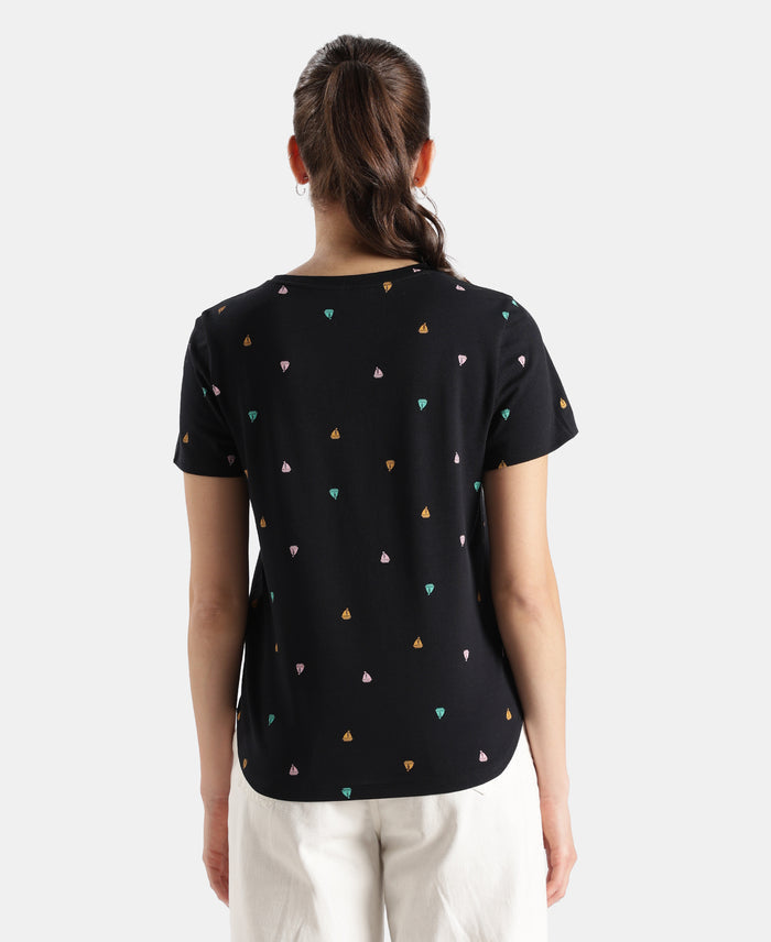 Super Combed Cotton Stretch Regular Fit Printed Half Sleeve T-Shirt - Black