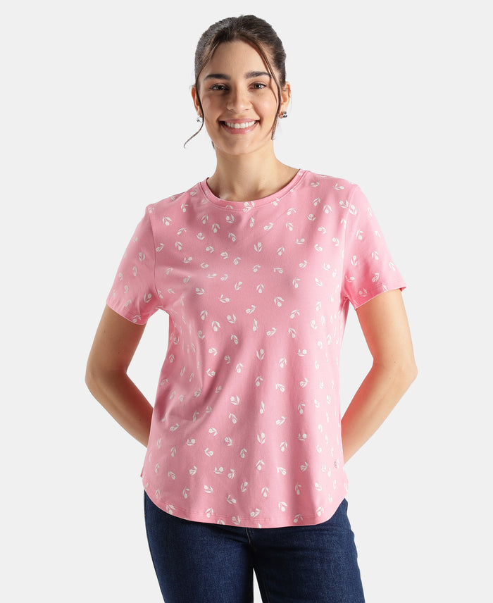 Super Combed Cotton Stretch Regular Fit Printed Half Sleeve T-Shirt - Plumeria