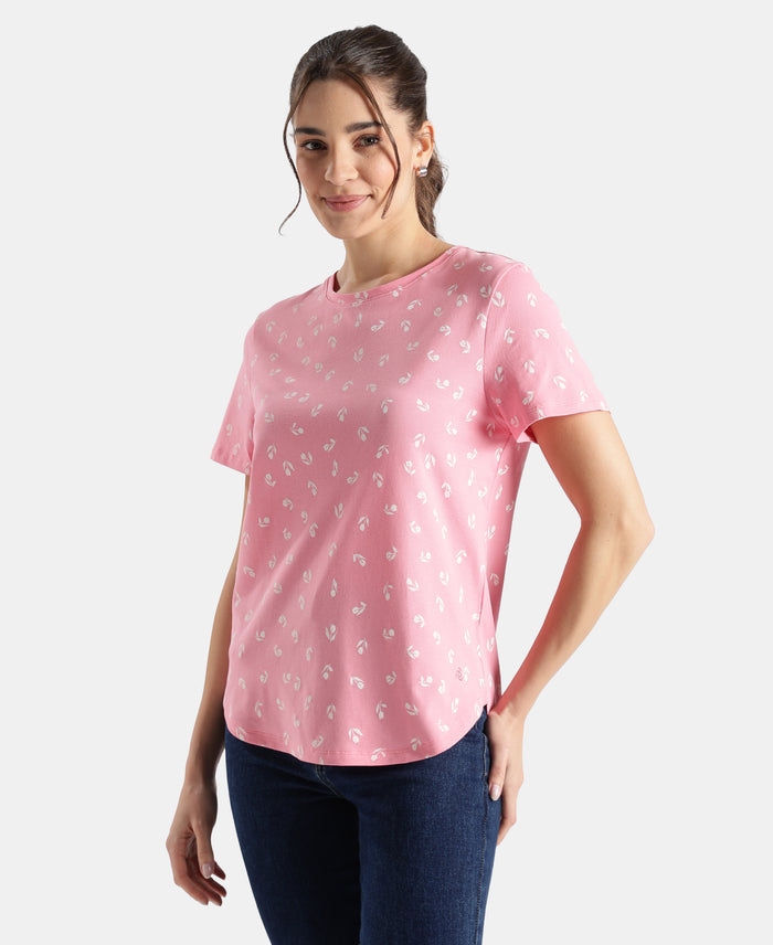 Super Combed Cotton Stretch Regular Fit Printed Half Sleeve T-Shirt - Plumeria