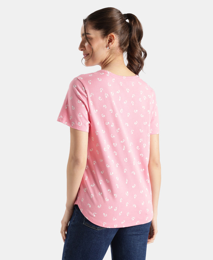 Super Combed Cotton Stretch Regular Fit Printed Half Sleeve T-Shirt - Plumeria