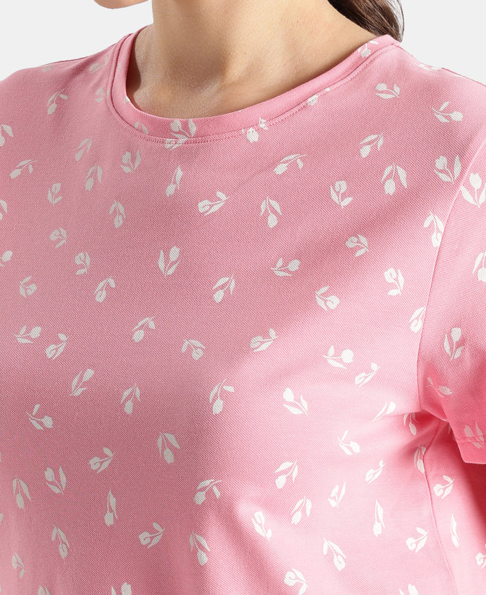 Super Combed Cotton Stretch Regular Fit Printed Half Sleeve T-Shirt - Plumeria