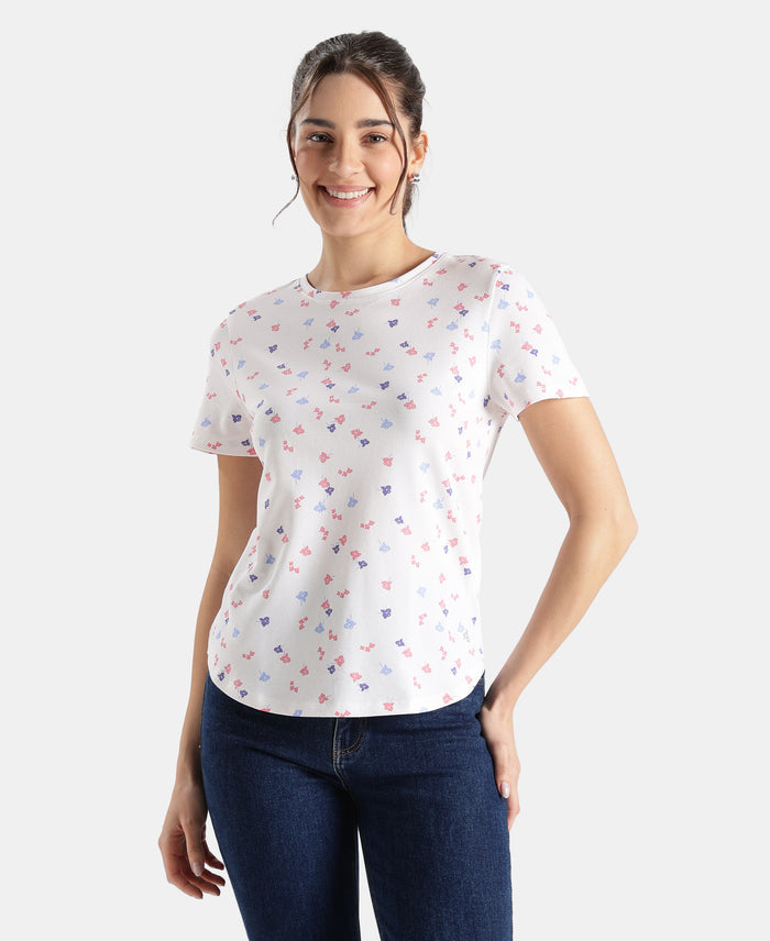 Super Combed Cotton Stretch Regular Fit Printed Half Sleeve T-Shirt - White