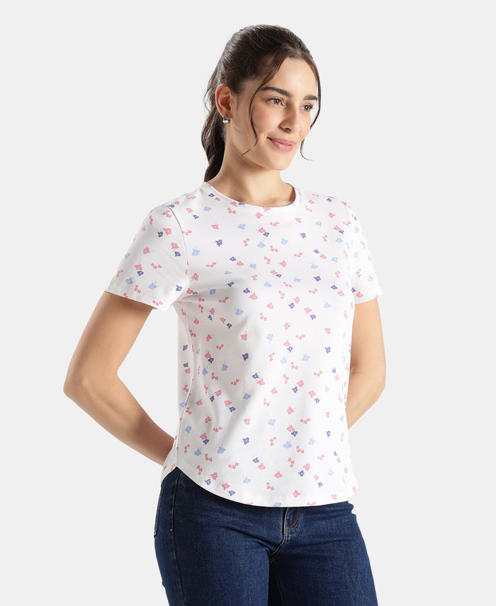 Super Combed Cotton Stretch Regular Fit Printed Half Sleeve T-Shirt - White