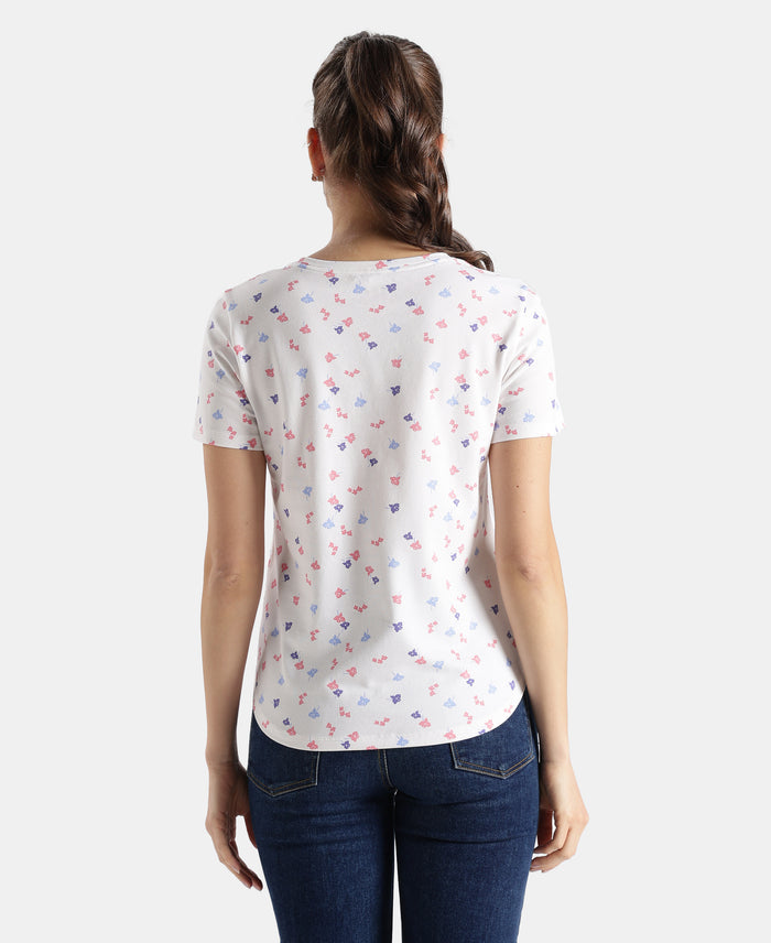 Super Combed Cotton Stretch Regular Fit Printed Half Sleeve T-Shirt - White