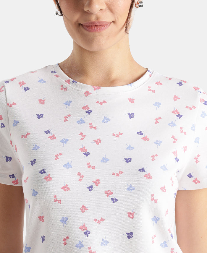 Super Combed Cotton Stretch Regular Fit Printed Half Sleeve T-Shirt - White