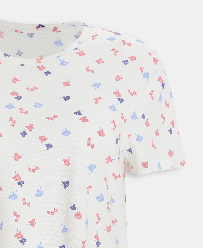 Super Combed Cotton Stretch Regular Fit Printed Half Sleeve T-Shirt - White
