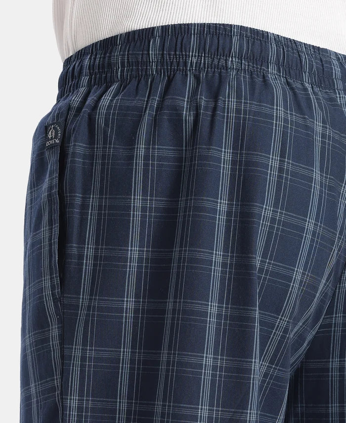 Super Combed Cotton Woven Fabric Regular Fit Checkered Pyjama with Side Pockets - New Navy
