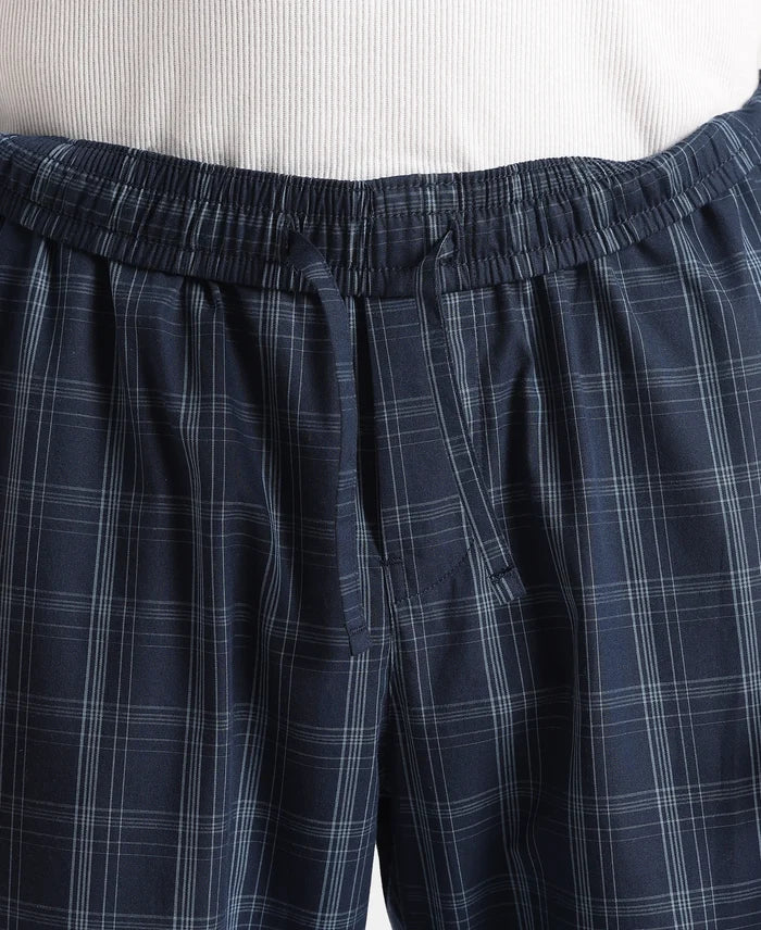 Super Combed Cotton Woven Fabric Regular Fit Checkered Pyjama with Side Pockets - New Navy