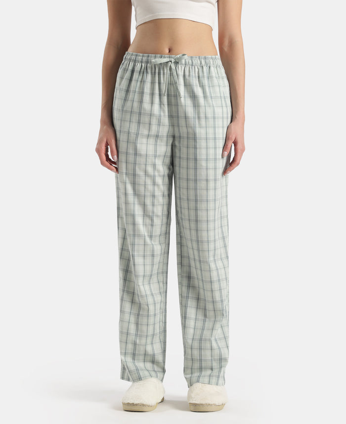 Super Combed Cotton Woven Fabric Relaxed Fit Checkered  Pyjama with Side Pockets - Aqua Gray