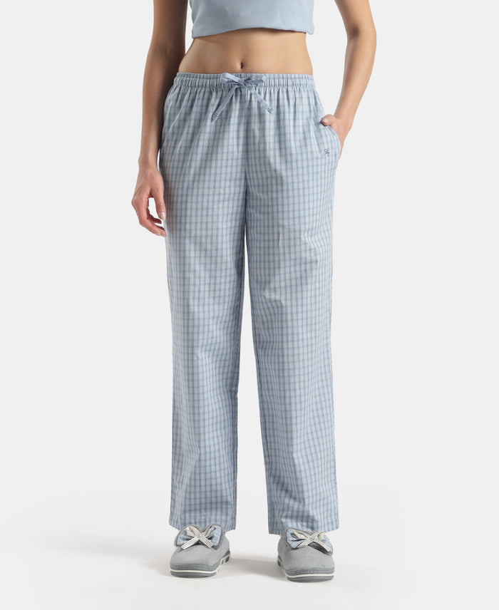 Super Combed Cotton Woven Fabric Relaxed Fit Checkered Pyjama with Side Pockets - Soft Chambray