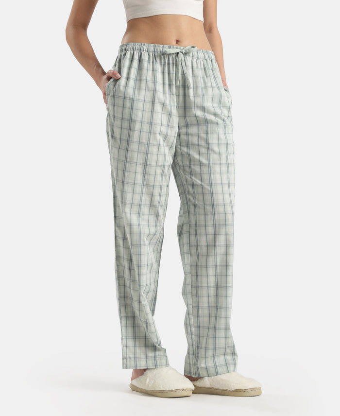 Super Combed Cotton Woven Fabric Relaxed Fit Checkered  Pyjama with Side Pockets - Aqua Gray