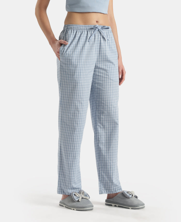 Super Combed Cotton Woven Fabric Relaxed Fit Checkered Pyjama with Side Pockets - Soft Chambray