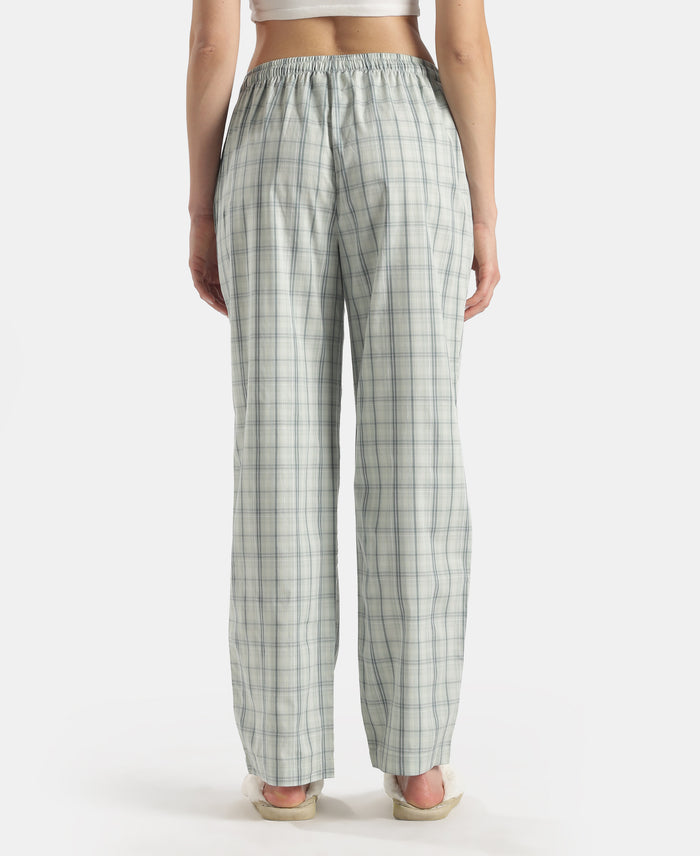 Super Combed Cotton Woven Fabric Relaxed Fit Checkered  Pyjama with Side Pockets - Aqua Gray