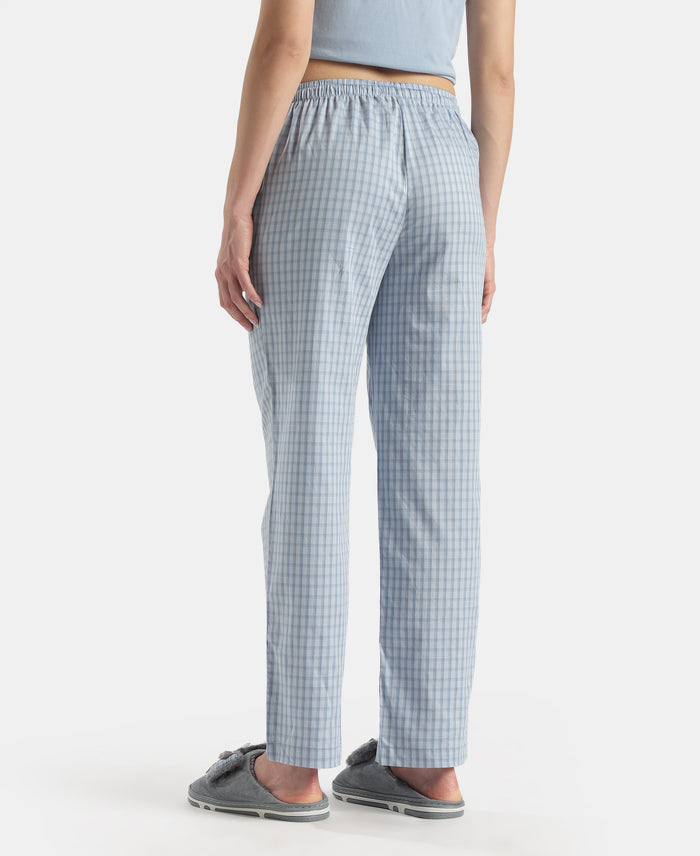 Super Combed Cotton Woven Fabric Relaxed Fit Checkered Pyjama with Side Pockets - Soft Chambray