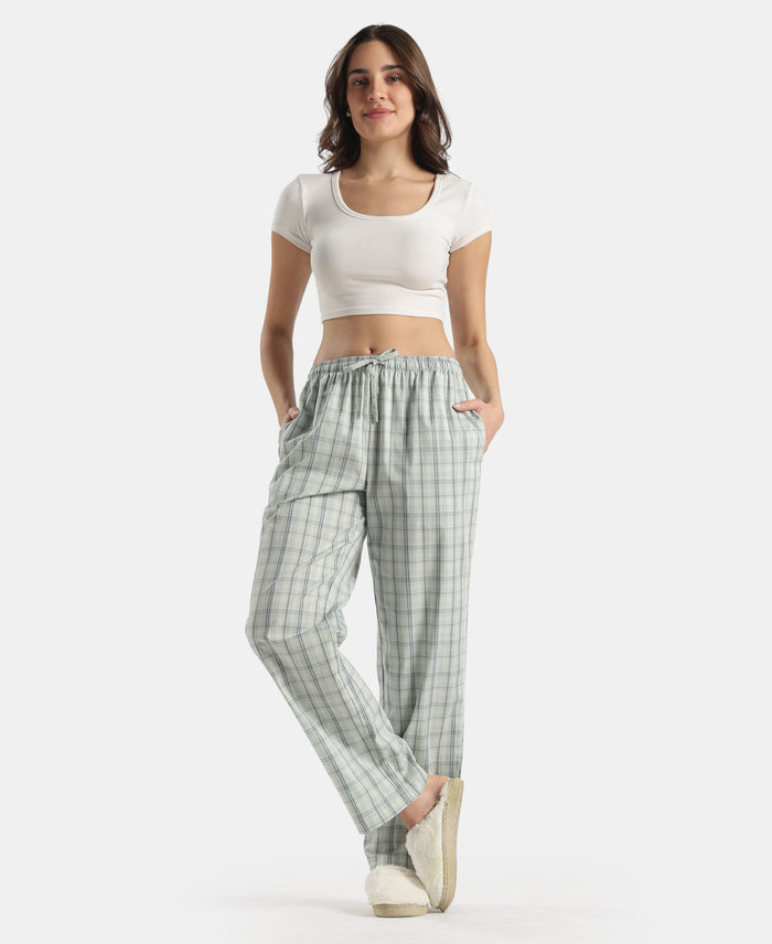 Super Combed Cotton Woven Fabric Relaxed Fit Checkered  Pyjama with Side Pockets - Aqua Gray