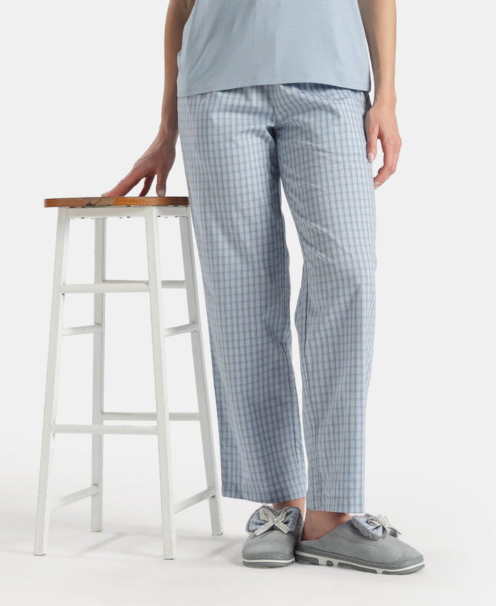 Super Combed Cotton Woven Fabric Relaxed Fit Checkered Pyjama with Side Pockets - Soft Chambray