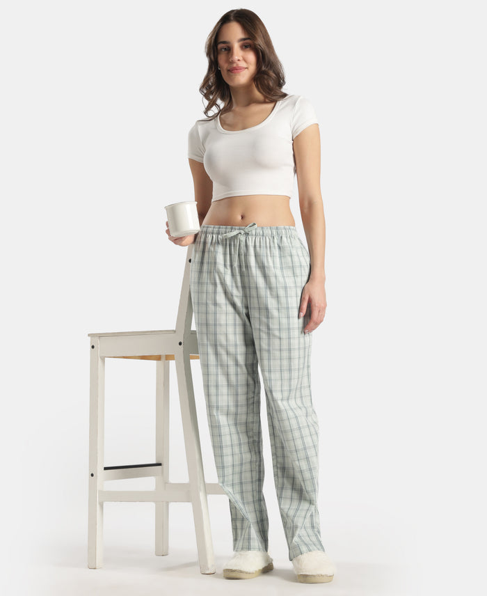 Super Combed Cotton Woven Fabric Relaxed Fit Checkered  Pyjama with Side Pockets - Aqua Gray
