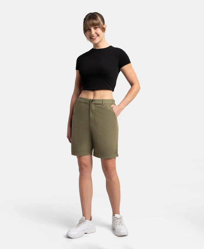 Super Combed Cotton Woven Twill Fabric Relaxed Fit Shorts with Convenient Side Pockets - Burnt Olive