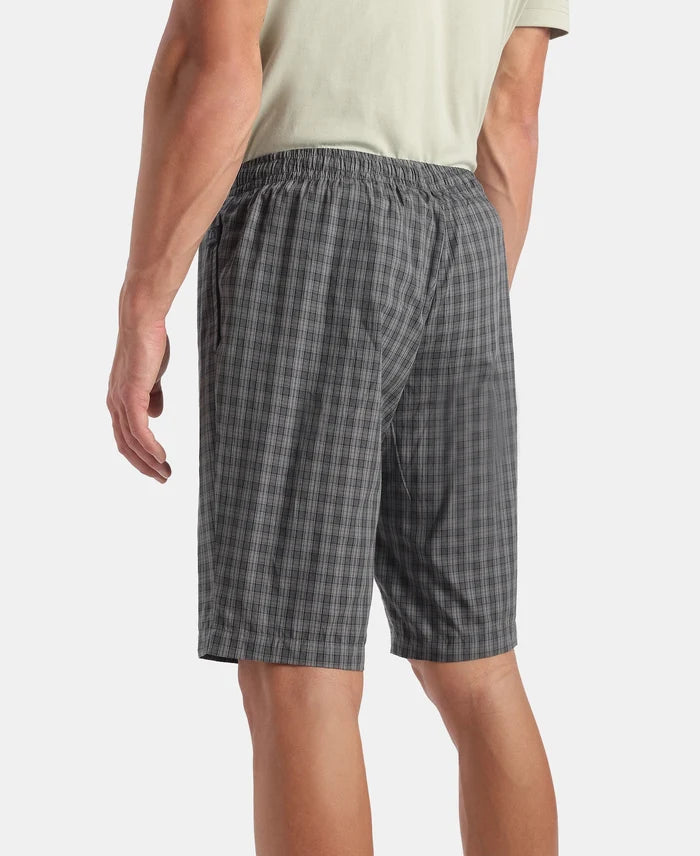 Super Combed Mercerized Cotton Woven Fabric Regular Fit Checkered Bermuda with Side Pockets - New Quiet Shade