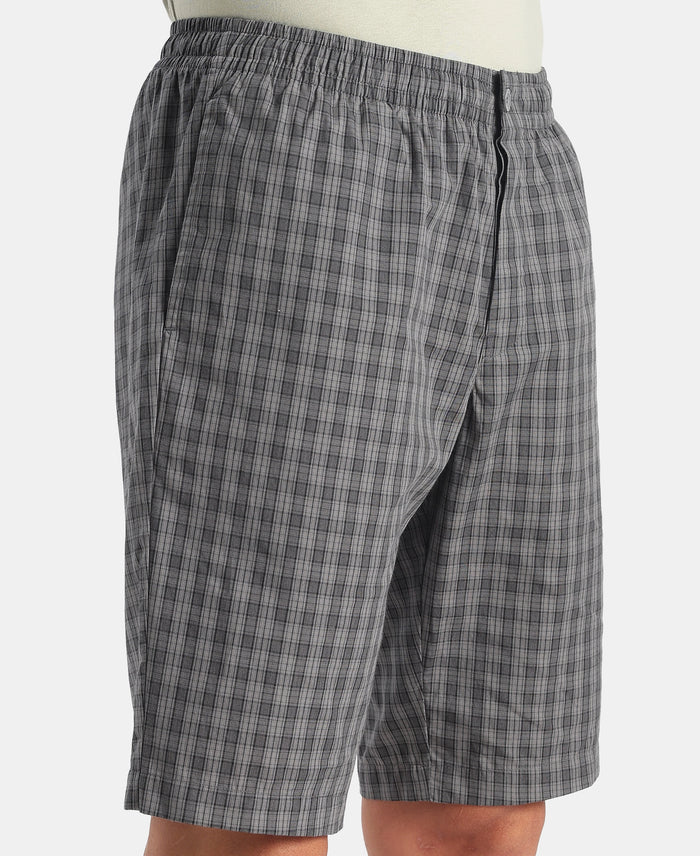 Super Combed Mercerized Cotton Woven Fabric Regular Fit Checkered Bermuda with Side Pockets - New Quiet Shade