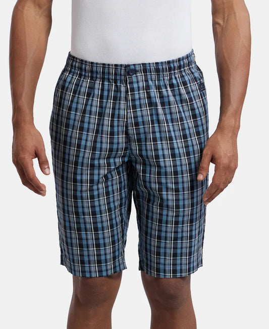 Super Combed Mercerized Cotton Woven Fabric Regular Fit Printed Bermuda with Side Pockets - Navy1