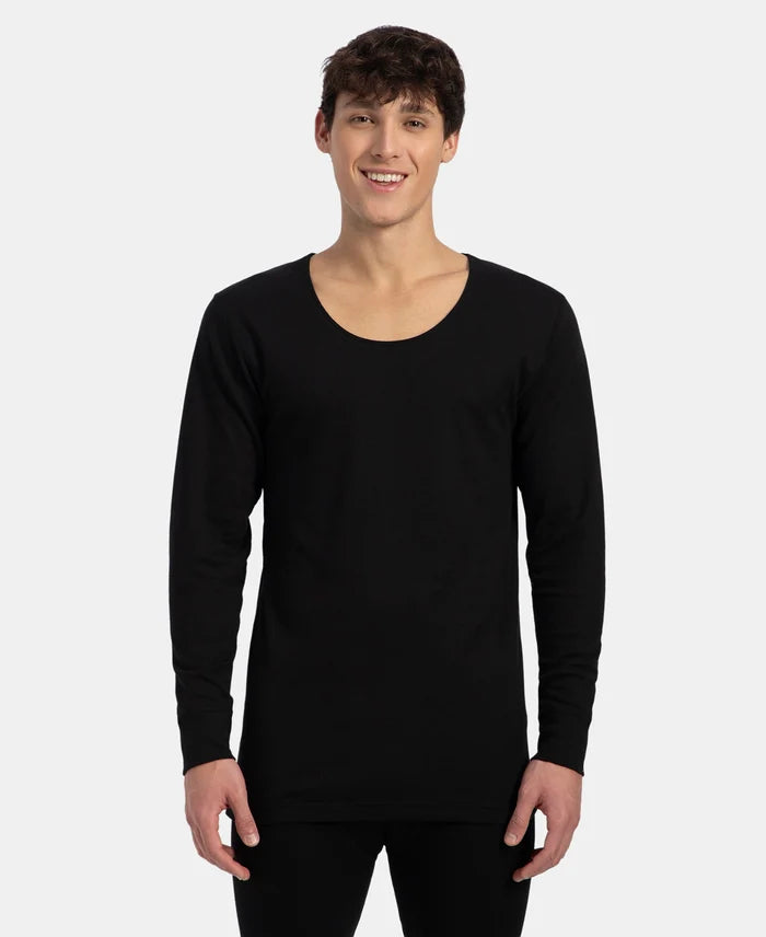 Super Warm Super Combed Cotton Rich Brushed Fabric Full Sleeved Thermal Undershirt with StayWarm Technology - Black