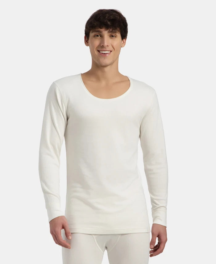 Super Warm Super Combed Cotton Rich Brushed Fabric Full Sleeved Thermal Undershirt with StayWarm Technology - Off White