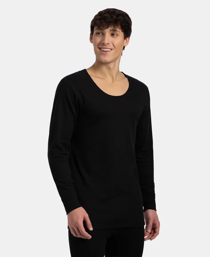 Super Warm Super Combed Cotton Rich Brushed Fabric Full Sleeved Thermal Undershirt with StayWarm Technology - Black