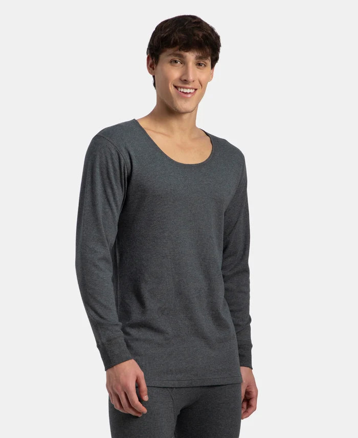 Super Warm Super Combed Cotton Rich Brushed Fabric Full Sleeved Thermal Undershirt with StayWarm Technology - Charcoal Melange