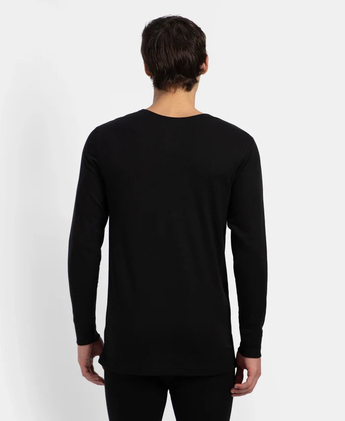 Super Warm Super Combed Cotton Rich Brushed Fabric Full Sleeved Thermal Undershirt with StayWarm Technology - Black