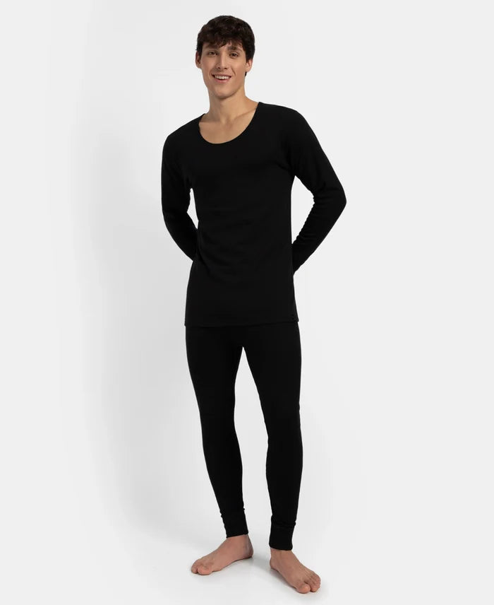 Super Warm Super Combed Cotton Rich Brushed Fabric Full Sleeved Thermal Undershirt with StayWarm Technology - Black