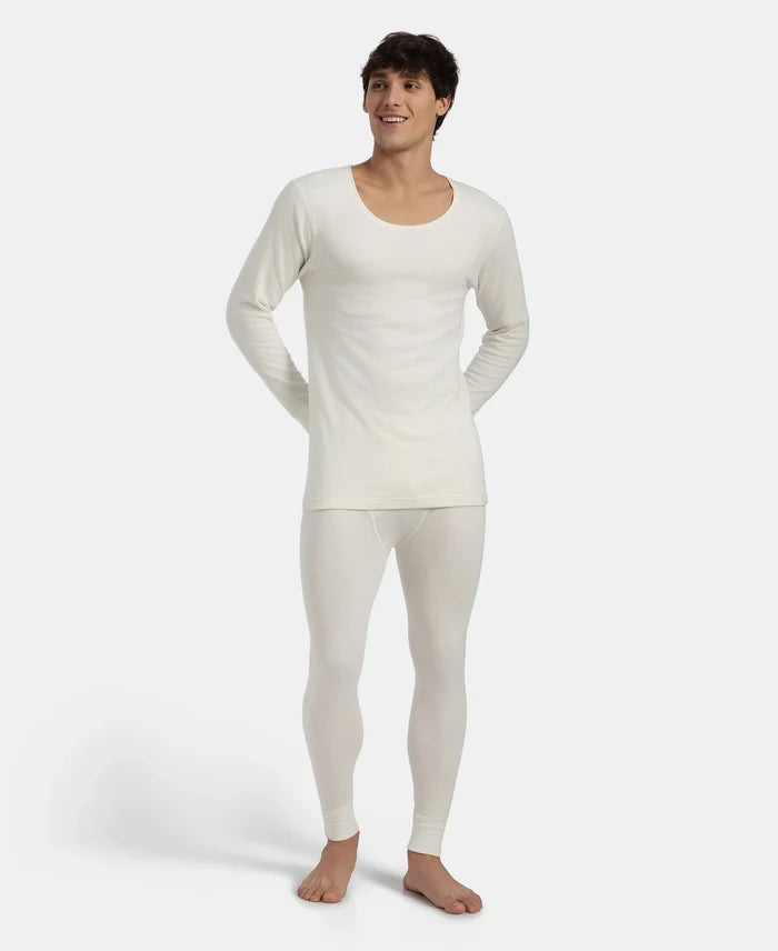 Super Warm Super Combed Cotton Rich Brushed Fabric Full Sleeved Thermal Undershirt with StayWarm Technology - Off White