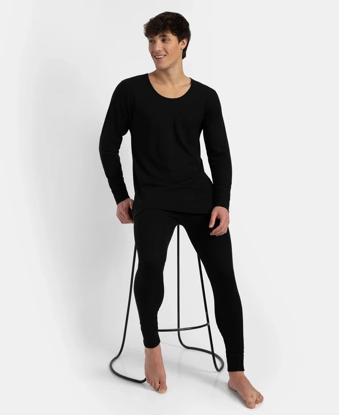 Super Warm Super Combed Cotton Rich Brushed Fabric Full Sleeved Thermal Undershirt with StayWarm Technology - Black