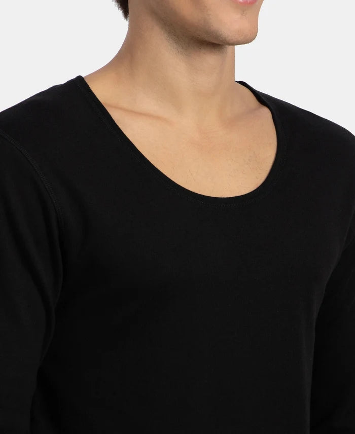 Super Warm Super Combed Cotton Rich Brushed Fabric Full Sleeved Thermal Undershirt with StayWarm Technology - Black