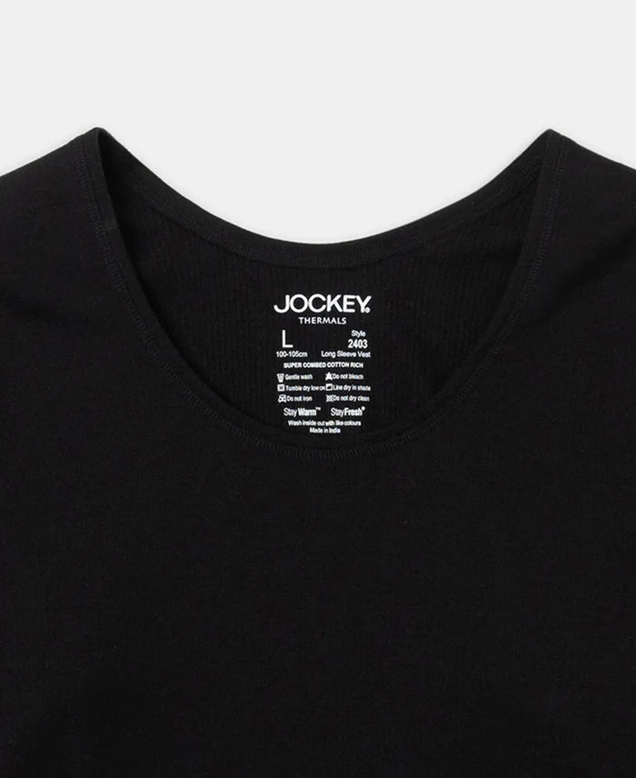 Super Warm Super Combed Cotton Rich Brushed Fabric Full Sleeved Thermal Undershirt with StayWarm Technology - Black