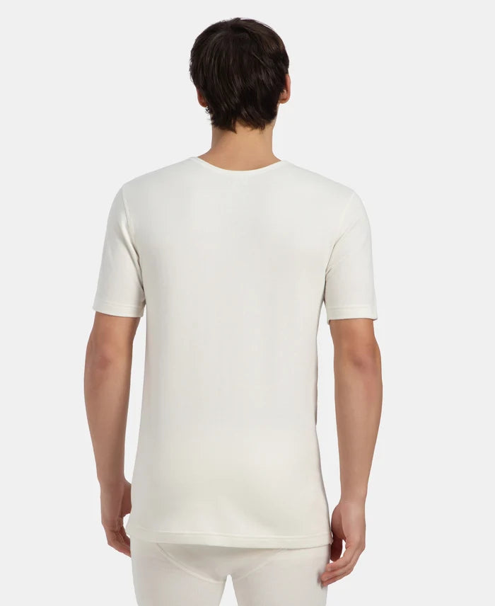 Super Warm Super Combed Cotton Rich Brushed Fabric Half Sleeved Thermal Undershirt with StayWarm Technology - Off White