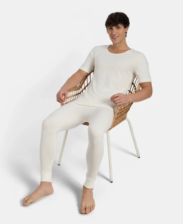 Super Warm Super Combed Cotton Rich Brushed Fabric Half Sleeved Thermal Undershirt with StayWarm Technology - Off White