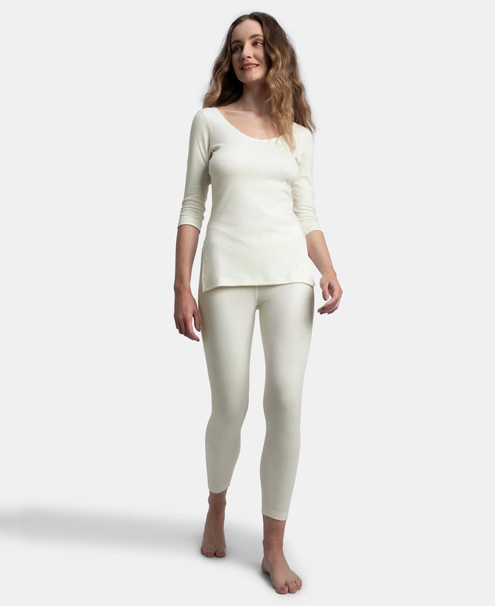 Super Warm Super Combed Cotton Rich Brushed Fabric Thermal Leggings with StayWarm Technology - Off White
